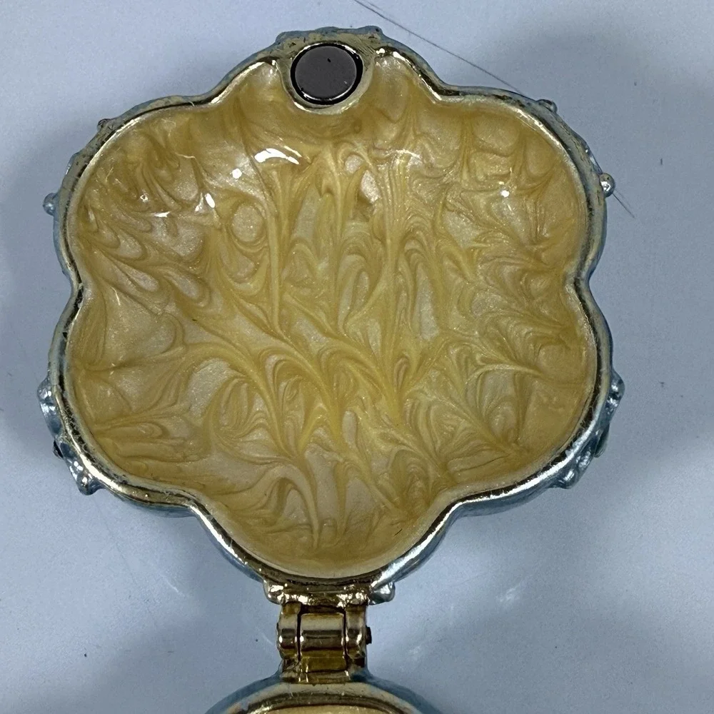 Ornate Victorian Blue Pearl Flower Jewelry Trinket Box Hinged Magnet Closure